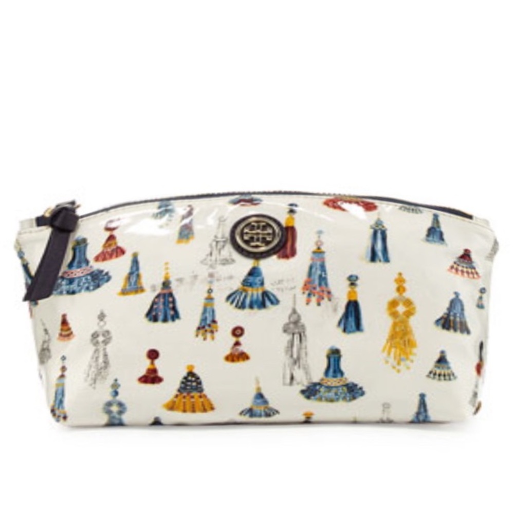 Tory Burch tassel print cosmetic bag.